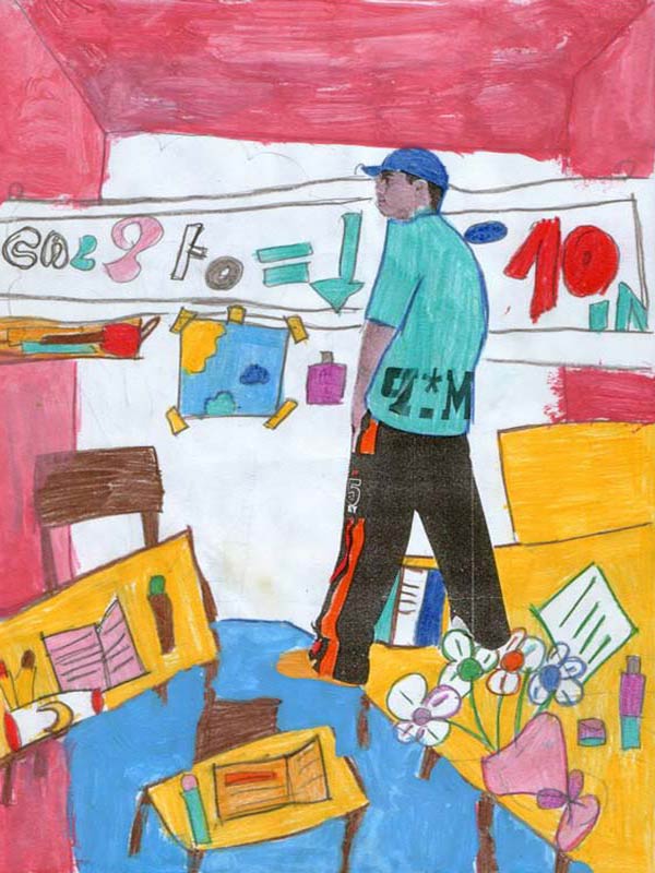 Laboratorio, bambini, disegno, autoritratto, tempera, vasto, arte