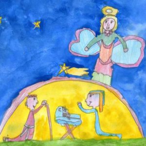 "Natività" (Giulia, 7 anni - pastello e acquarello)